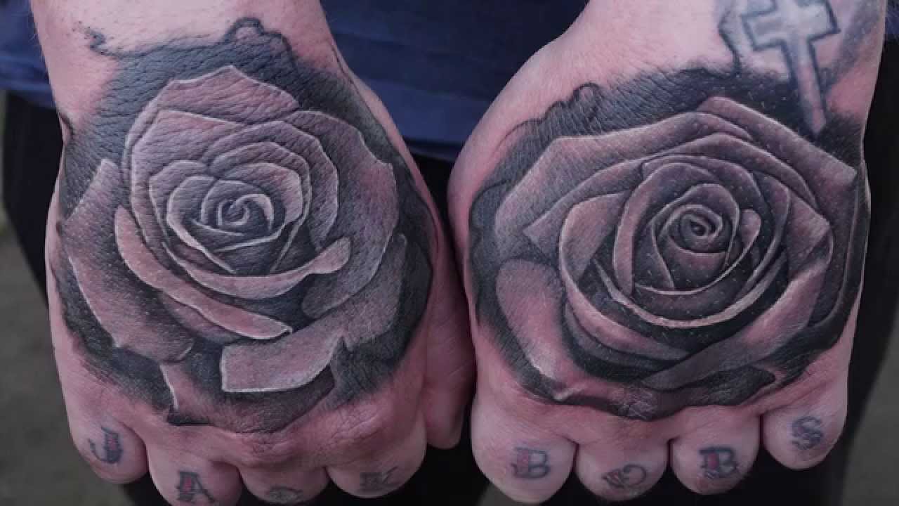 Grey Rose Tattoos On Both Hands