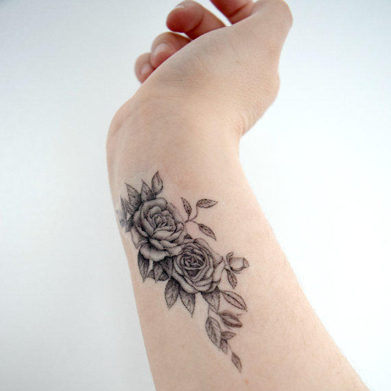 Grey Roses Flower Wrist Tattoo For Girls