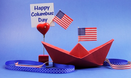 Happy Columbus Day Boat With American Flags And Heart Picture