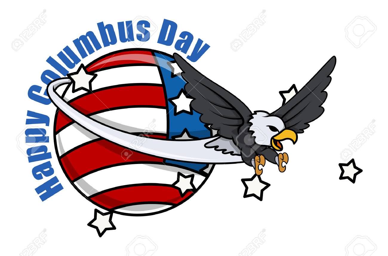 Happy Columbus Day Eagle With American Flag Globe Illustration