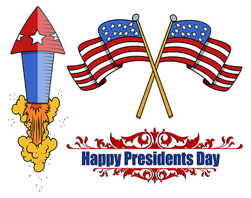 Happy Presidents Day American Flag With Fireworks Clipart