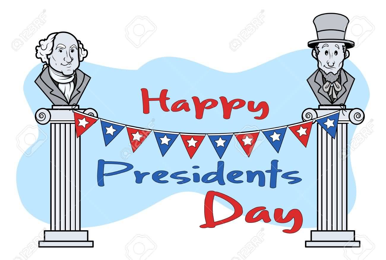 Happy Presidents Day Statues Of George Washington And Abraham Lincoln Illustration
