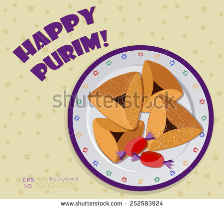 Happy Purim Amman Ear Cookies In Plates Illustration