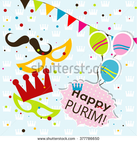 Happy Purim Balloons Crown And Eye Masks Illustration