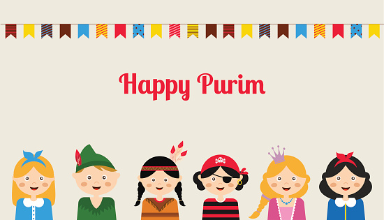 Happy Purim Jewish Children In Fancy Dress Illustration