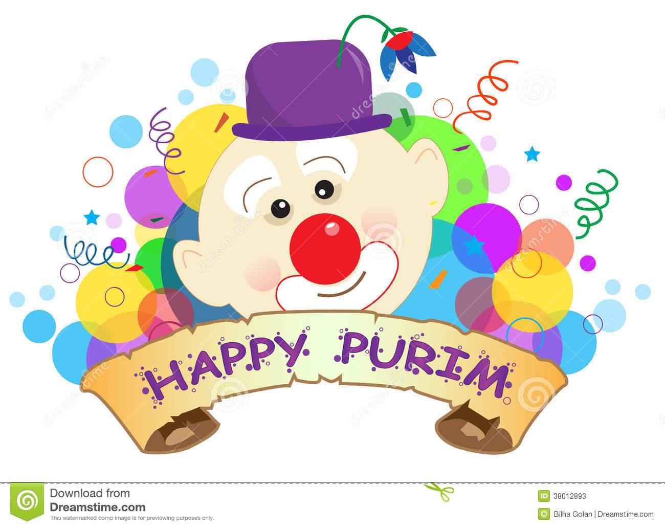 Happy Purim Clown Face Illustration