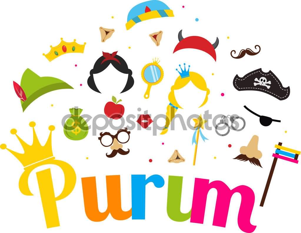 Happy Purim Wishes With Jewish Set Of Costume Accessories