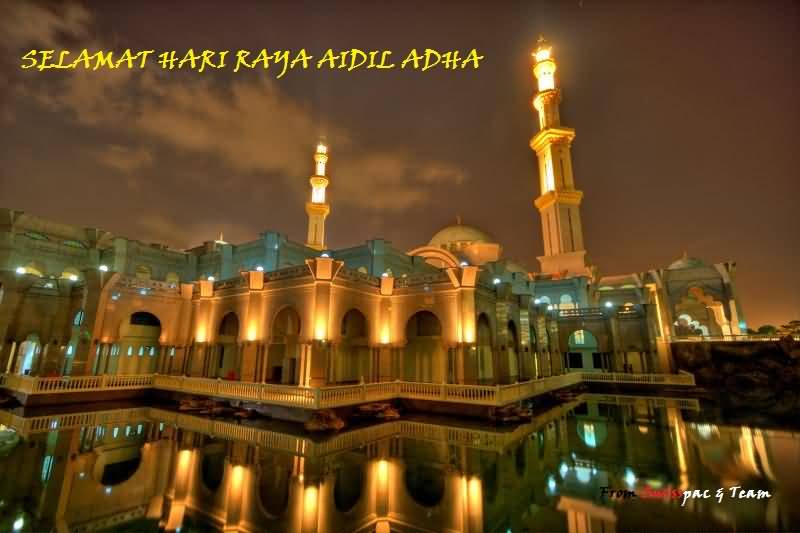 Hari Raya Aidil Adha Illuminated Mosque In Background