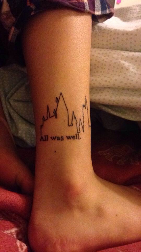 Harry Potter Castle Outline With Words Tattoo On Ankle By Cam