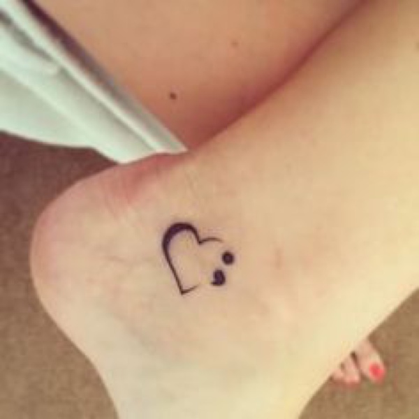 Heart And Semicolon Ankle Tattoo For Girls