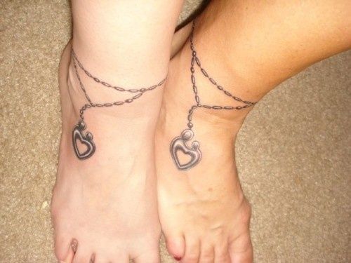 Heart Ankle Bracelet Tattoos For Couple