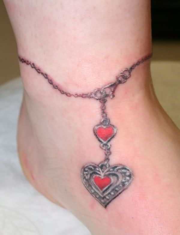 Heart Chain Tattoo On Girl Ankle