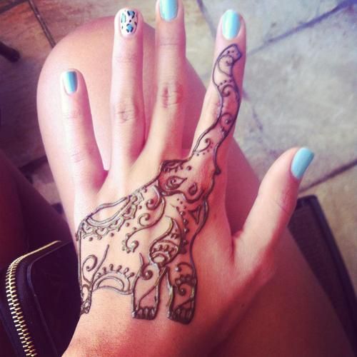 Henna Elephant Tattoo On Girl Left Hand