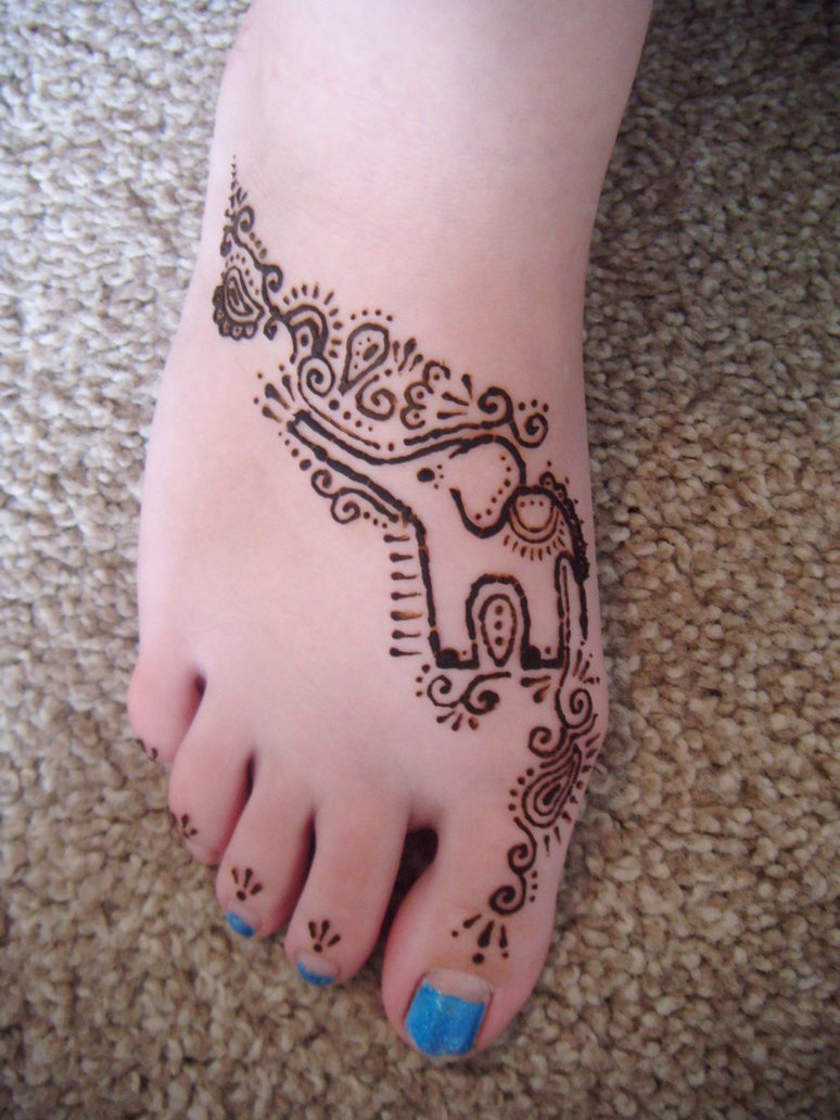 Henna Elephant Tattoo On Girl Right Foot