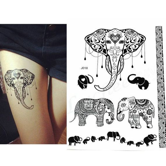 Henna Elephant Tattoo On Girl Right Thigh