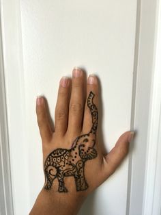 Henna Elephant Tattoo On Left Hand