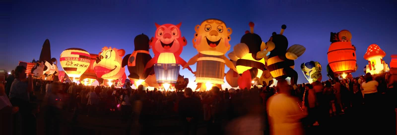 Hot Air Balloons Illuminated At Night During Albuquerque Balloon Festival