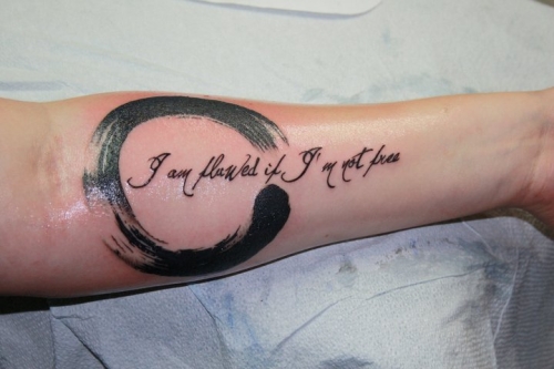 I Am flawed If I Am Not Free - Zen Circle Tattoo On Forearm
