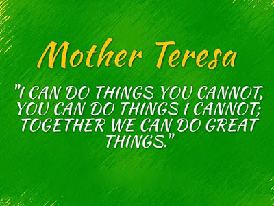 I can do things you cannot, you can do things I cannot; together we can do great things. Mother Teresa