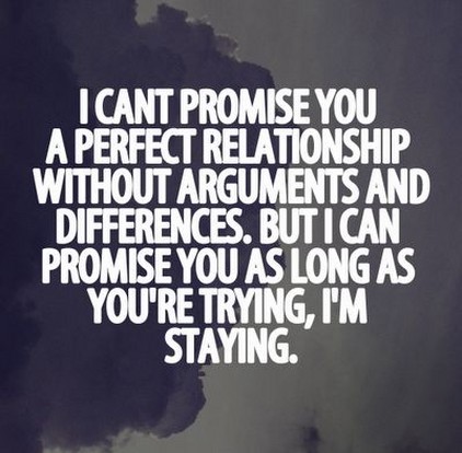 I can't promise you a perfect relationship without arguments over our differences and trust issues. However, I can promise you that as long as you're trying, I'm staying