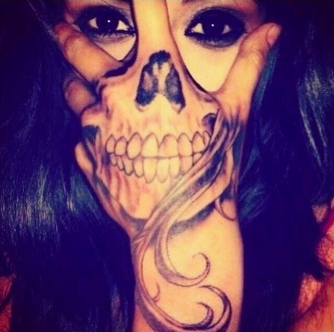Illusion Skull Tattoo On Girl Hand