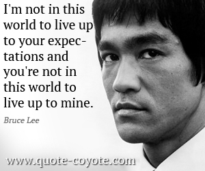 I'm not in this world to live up to your expectations and you're not in this world to live up to mine. Bruce Lee