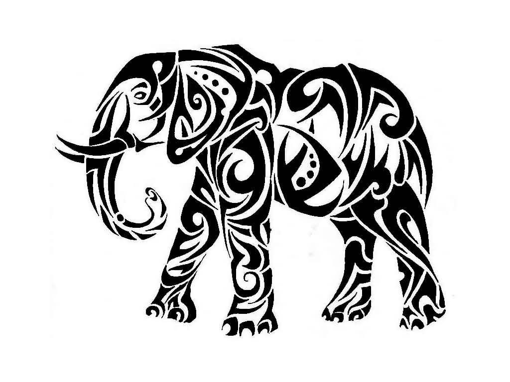 Impressive Black Tribal Elephant Tattoo Stencil