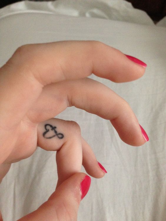 Infinity Heart Tattoo On Side Finger
