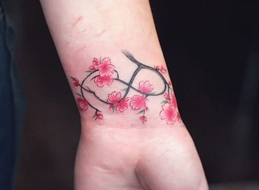Infinity Symbol And Flower Wrist Tattoo