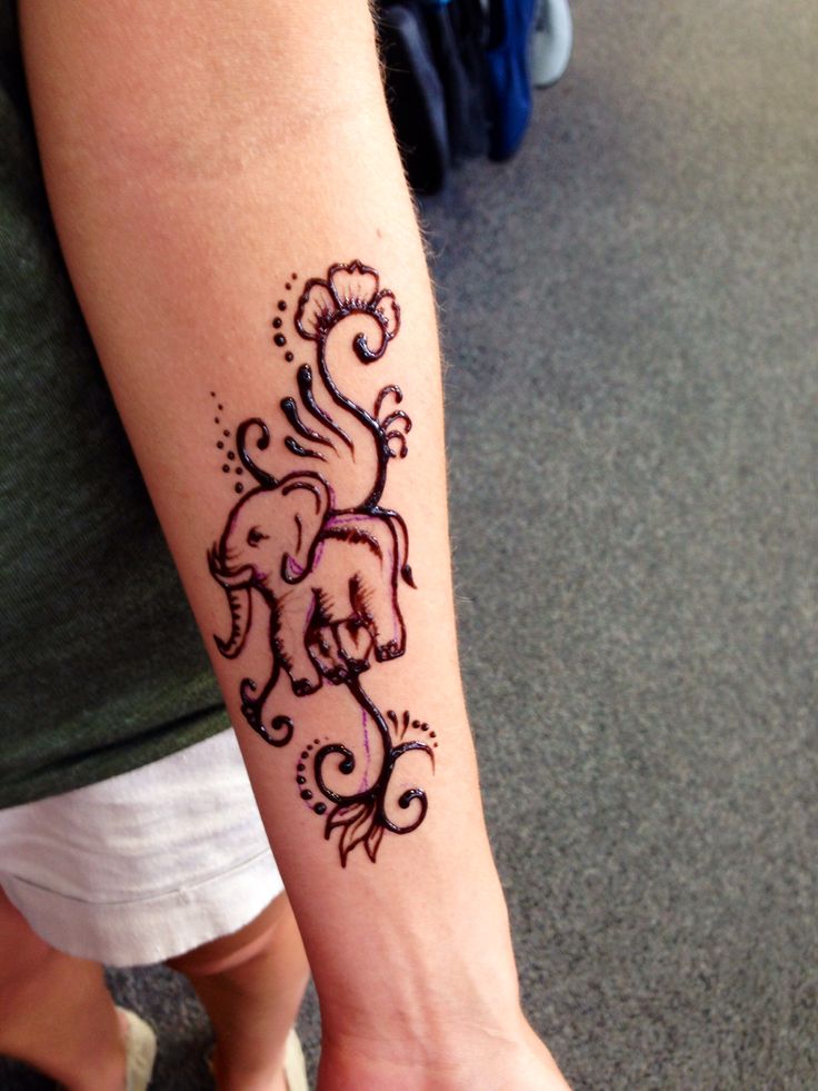 Inspiring Henna Elephant Tattoo On Forearm