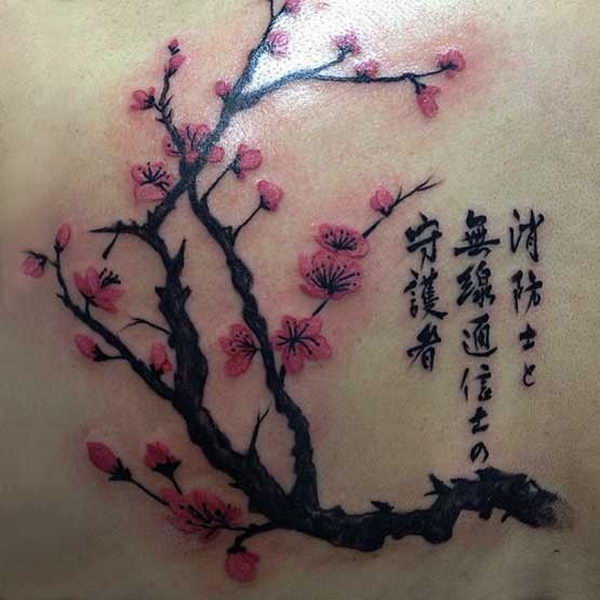 Japanese Cherry Blossom Tattoo On Back Shoulder