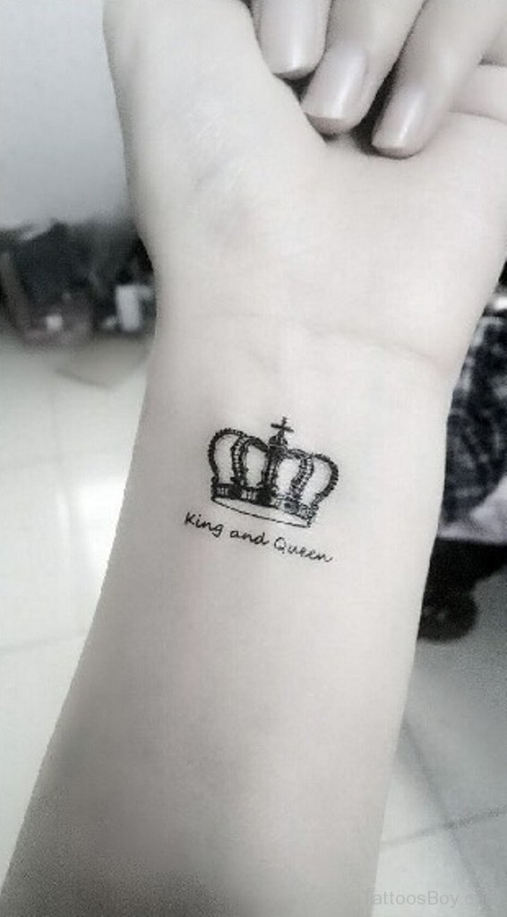 King And Queen Crown Tattoo On Left Wrist
