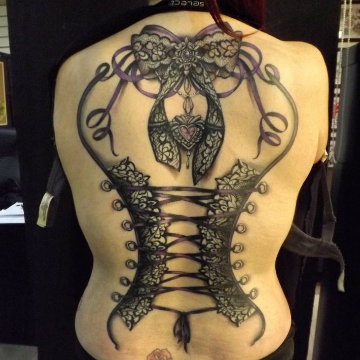 Lace Corset Tattoo On Full Back For Girls