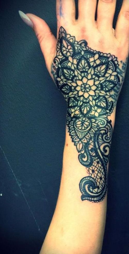 Lace Mandala Tattoo On Right Hand For Girls