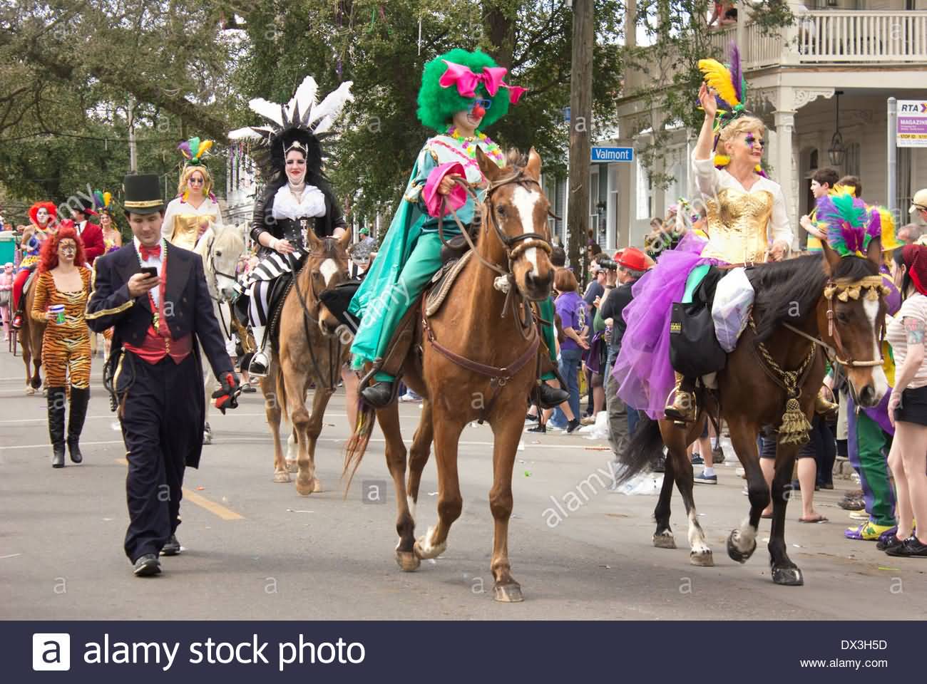 Ladies In Costumes Riding Horses In A Mardi Gras Parade In New Orleans, Los Angeles