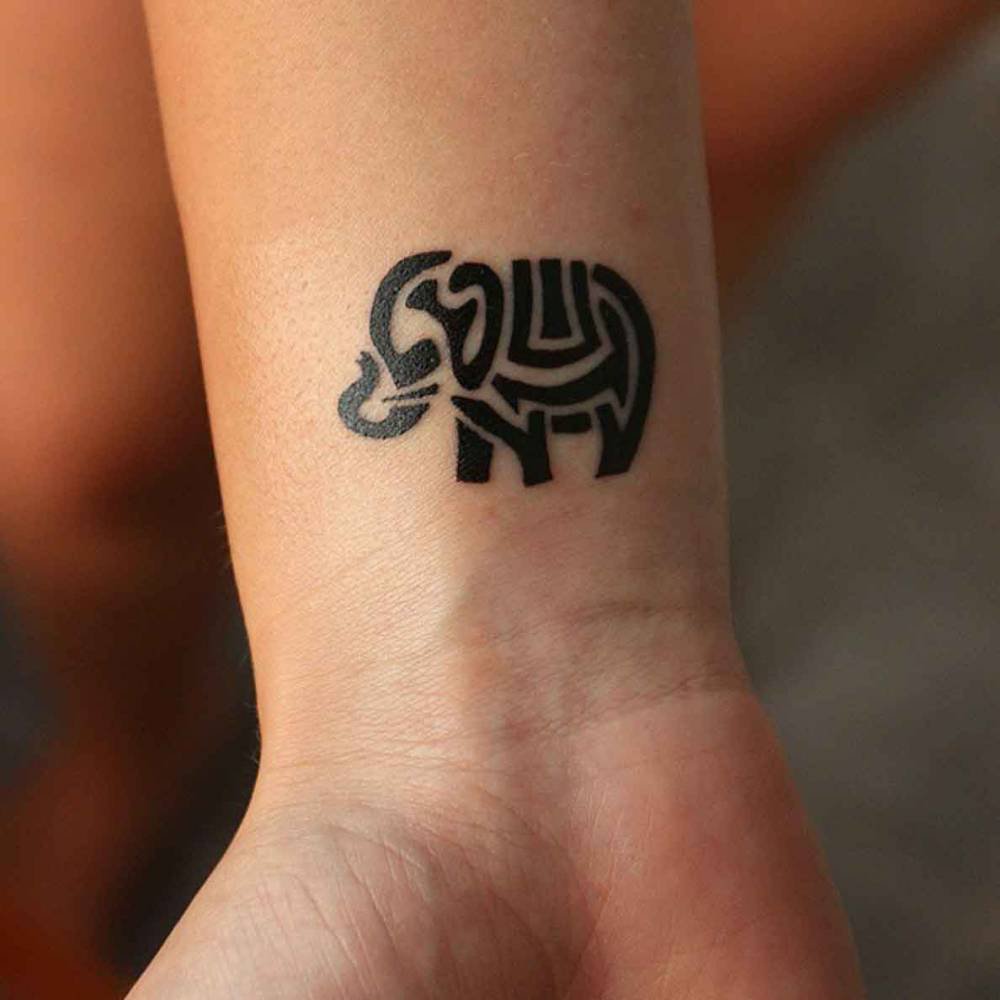 Latest Black Elephant Tattoo Design For Wrist