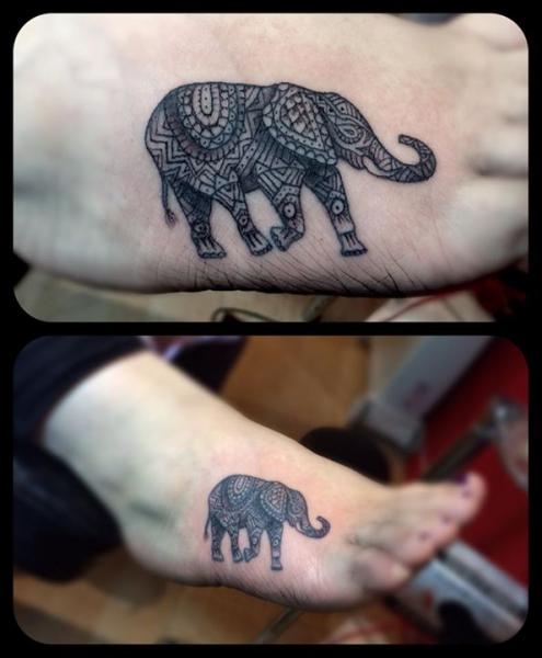 Latest Mandala Elephant Tattoo On Right Foot