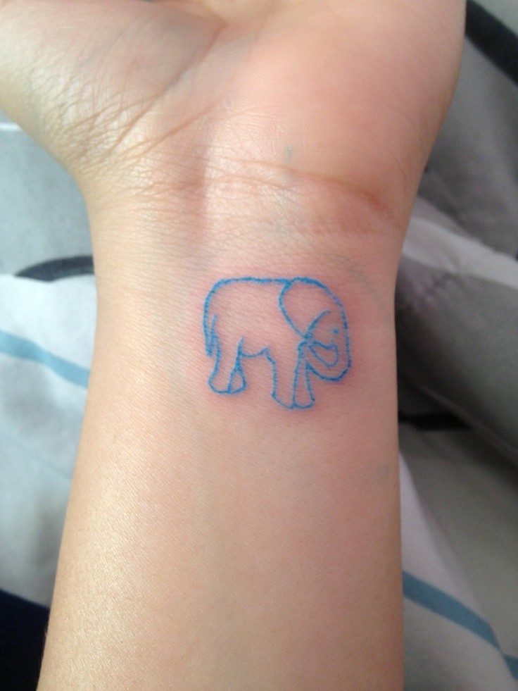 Latest Outline Baby Elephant Tattoo On Left Wrist