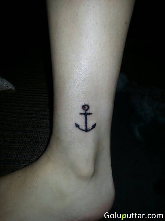 Left Ankle Black Anchor Tattoo