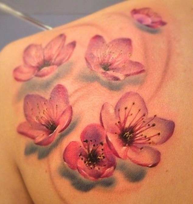 Left Back Shoulder Cherry Blossom Tattoo
