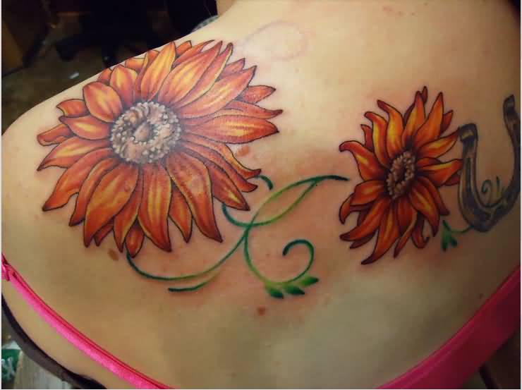 Left Back Shoulder Realistic Sunflower Tattoo Image