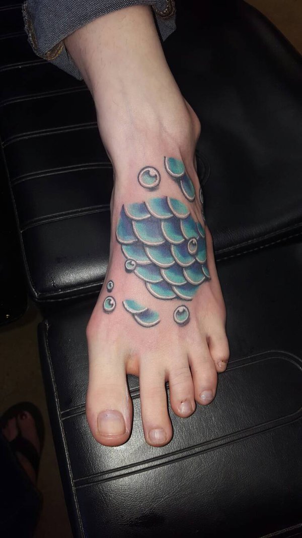 Left Foot Mermaid Scale Tattoo Idea For Girls