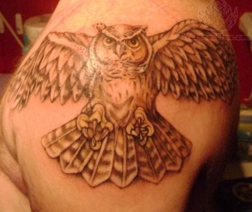 Left Shoulder Flying Owl Tattoo