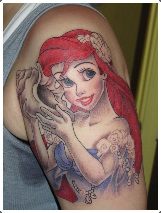 Left Shoulder Little Mermaid Tattoo