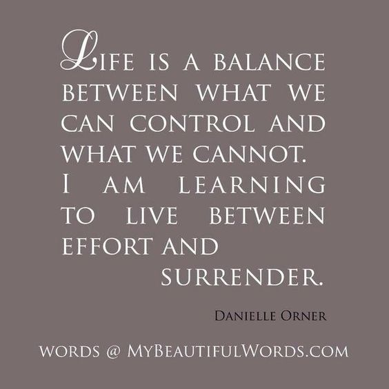 Life is a balance between what we can control and what we cannot. I am learning to live between effort and surrender. Danielle Orner.