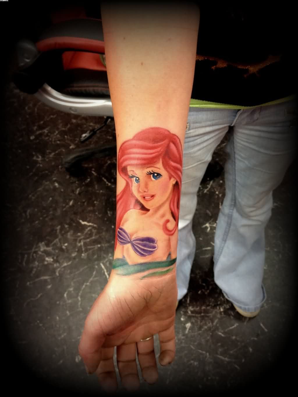 Little Mermaid Tattoo On Right Wrist