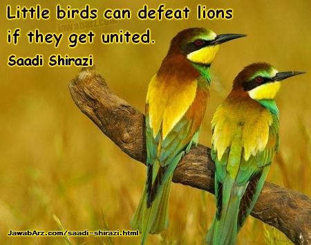 Little birds can defeat lions if they get united. Saadi shirazi
