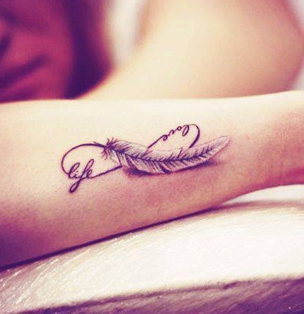 Love Life Infinity Feather Tattoo On Wrist For Men
