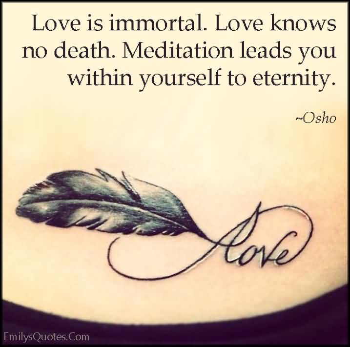 Love is immortal. Love knows no death. Meditation leads you within yourself to eternity. Osho
