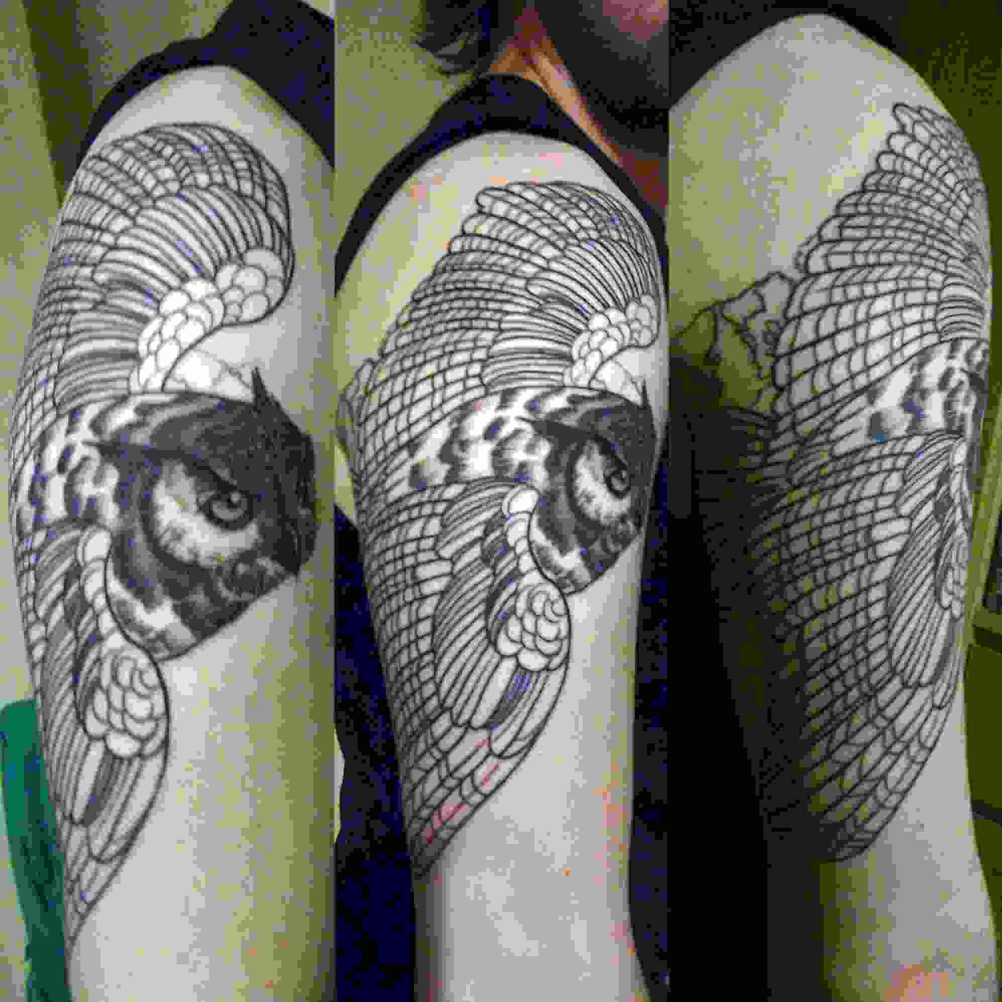 Man Right Half Sleeve Flying Owl Tattoo